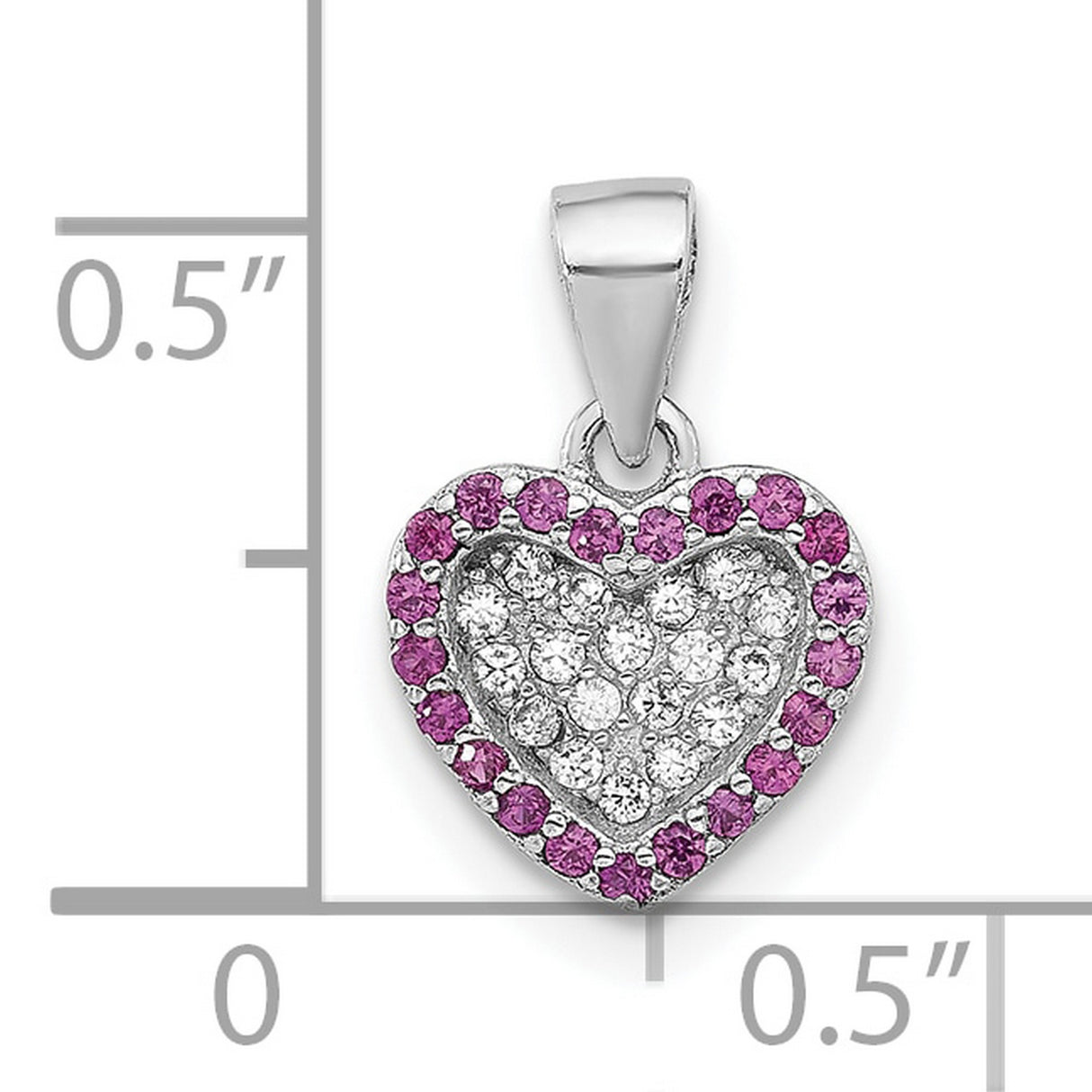 Sterling Silver Heart Pendant with Cubic Zirconia Cluster and Pink Accent Stones