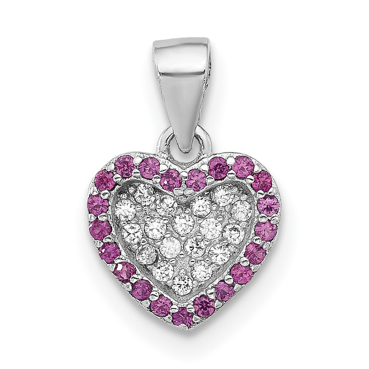 Sterling Silver Heart Pendant with Cubic Zirconia Cluster and Pink Accent Stones