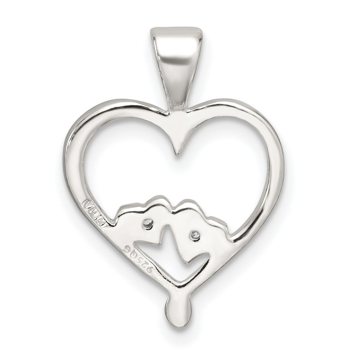 Sterling Silver Heart Pendant with Double Open Heart Design and Cubic Zirconia Accents