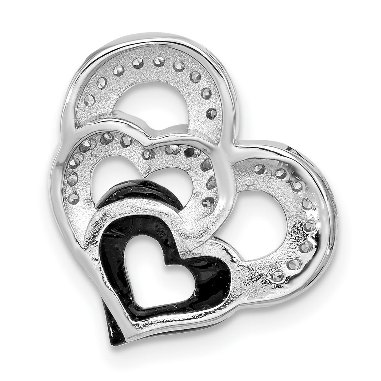 Sterling Silver Heart Pendant with Cubic Zirconia and Black Enamel Interlocking Design
