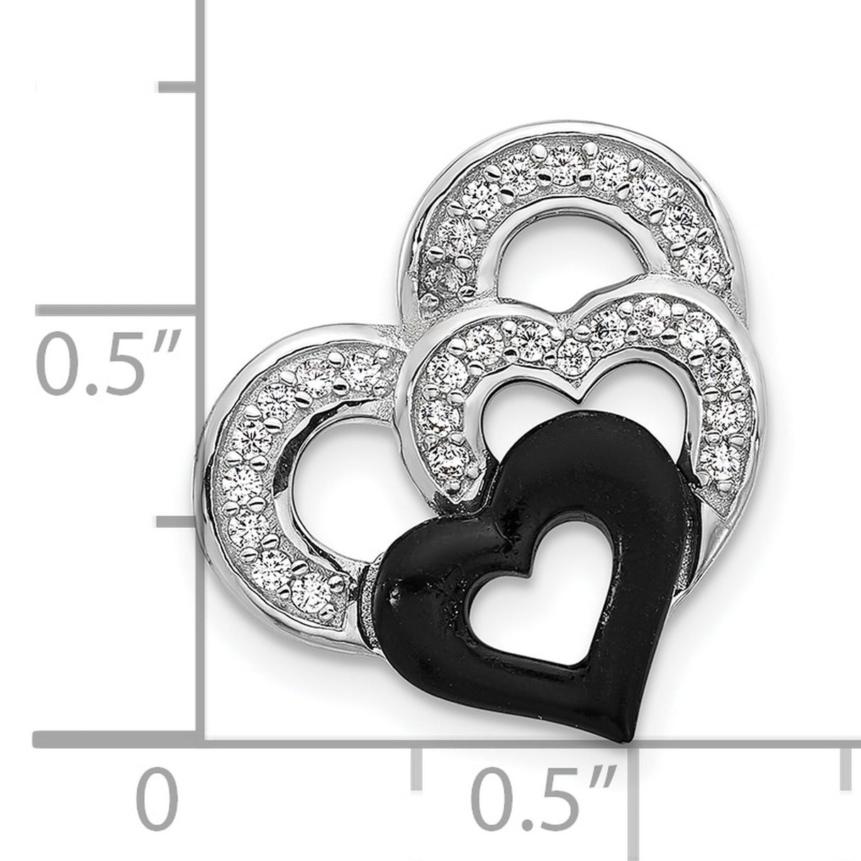 Sterling Silver Heart Pendant with Cubic Zirconia and Black Enamel Interlocking Design
