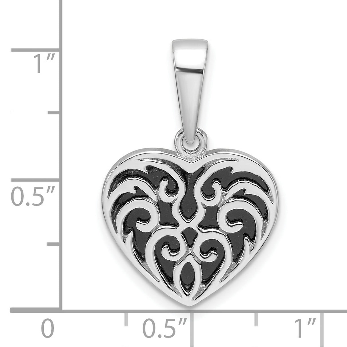 Sterling Silver Heart Pendant with Onyx, Tribal Swirl Design, Oxidized Finish