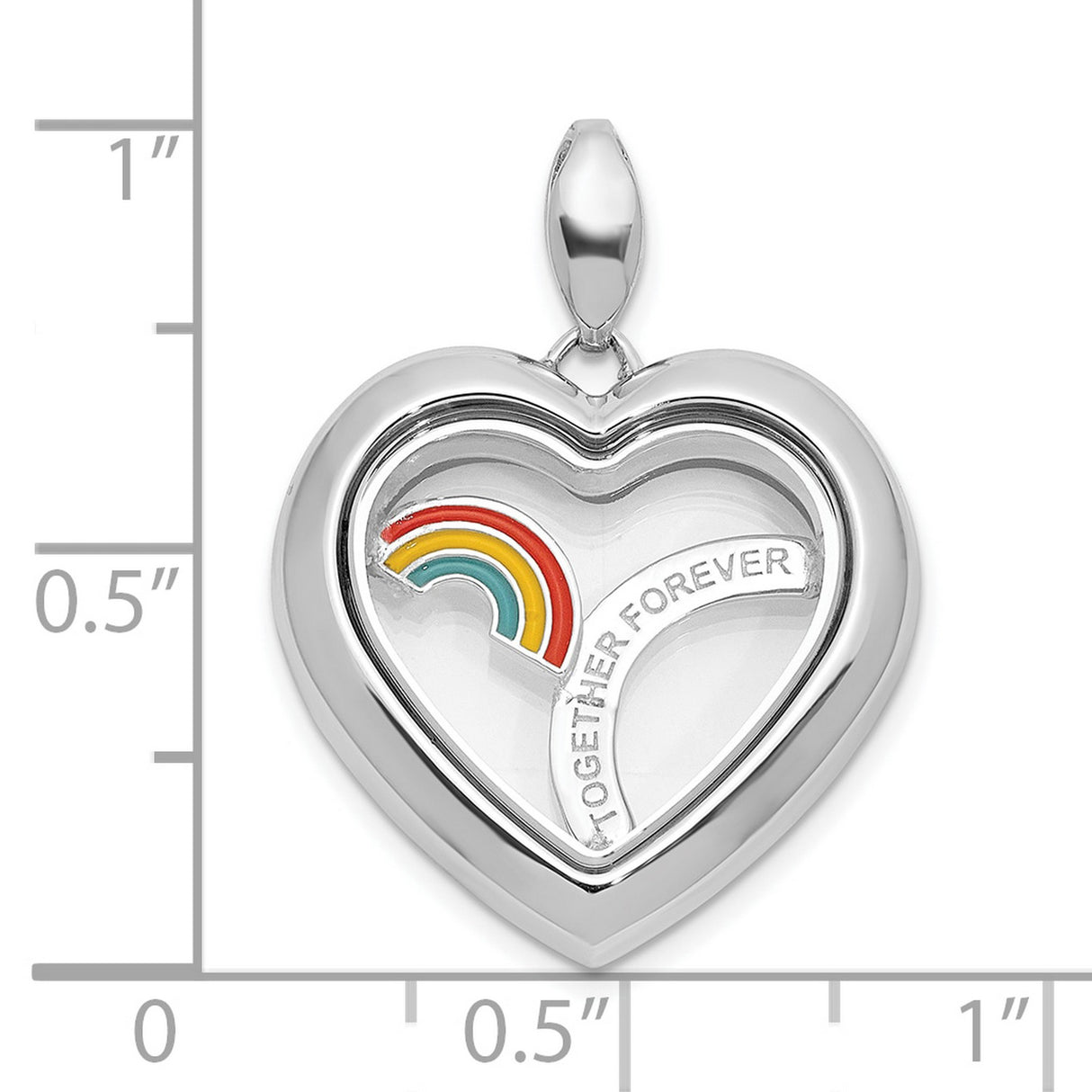 Sterling Silver Heart Pendant with Rainbow Enamel, Together Forever Pride Charm