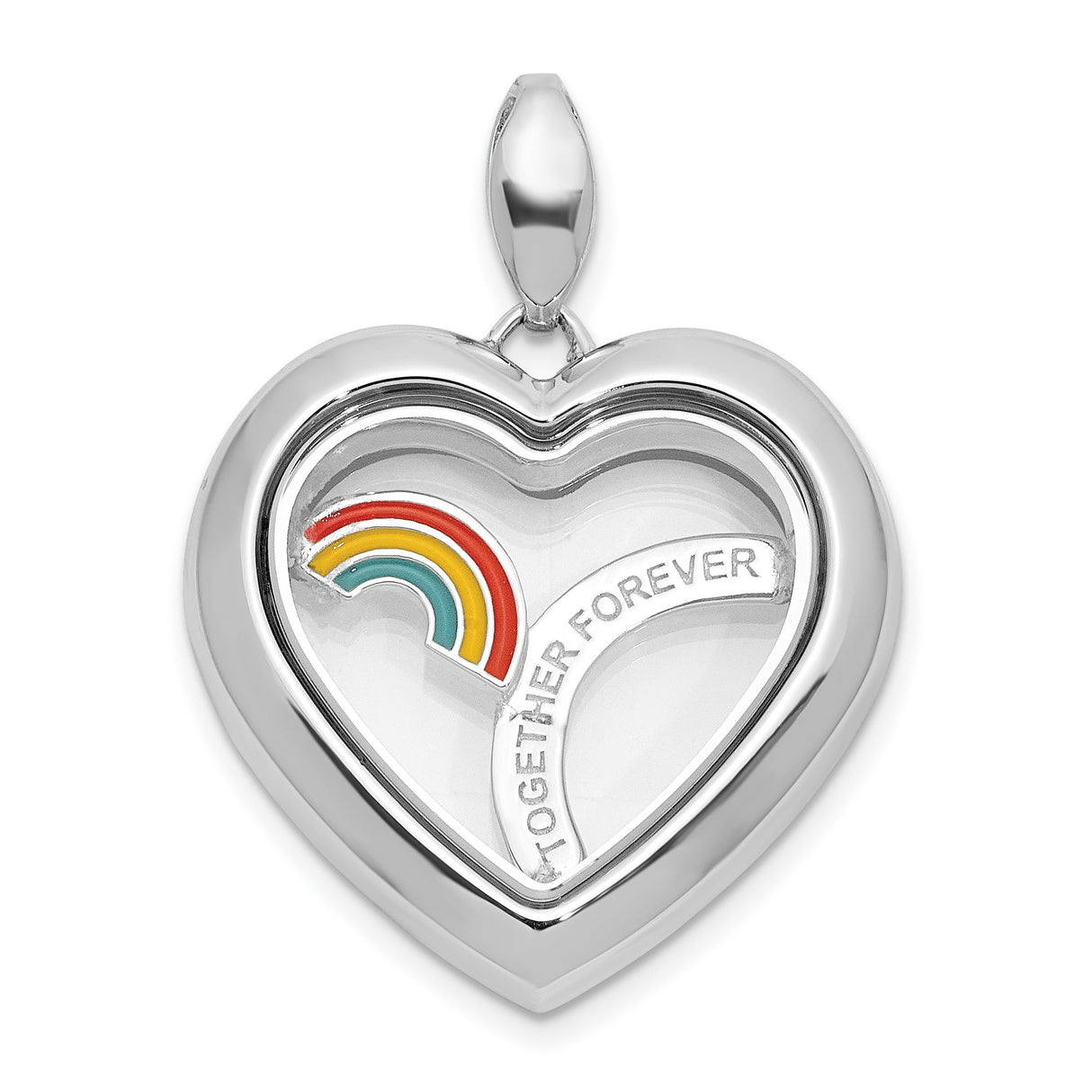 Sterling Silver Heart Pendant with Rainbow Enamel, Together Forever Pride Charm