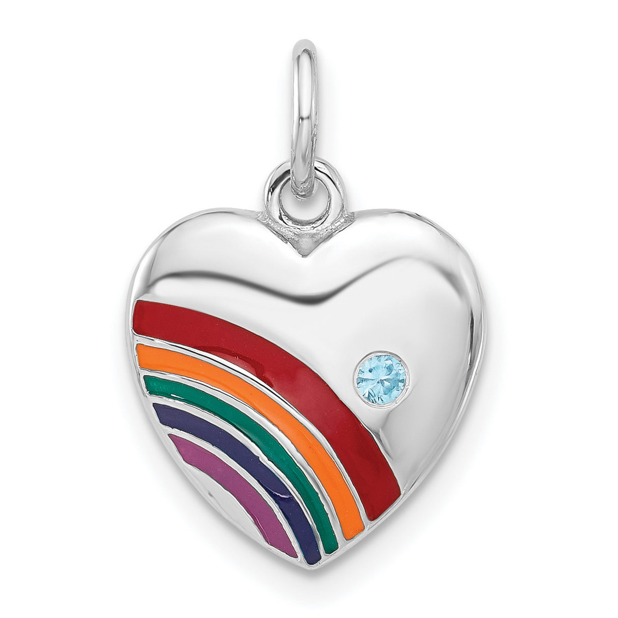 Sterling Silver Heart Pendant with Cubic Zirconia, Rainbow Design, LGBTQ Pride Jewelry for Women