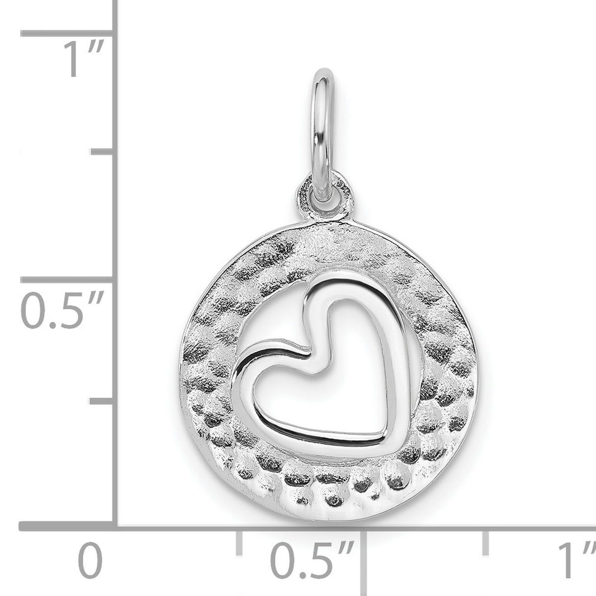 Sterling Silver Heart Pendant with Hammered Circle Frame, Open Heart Design