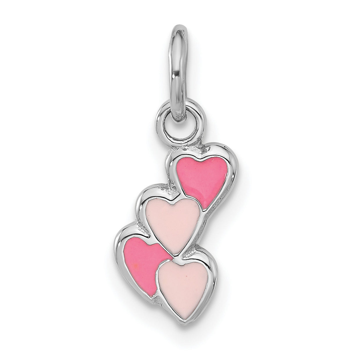 Sterling Silver Heart Charm Pendant with Pink and Blush Enamel Hearts, Romantic Jewelry for Women