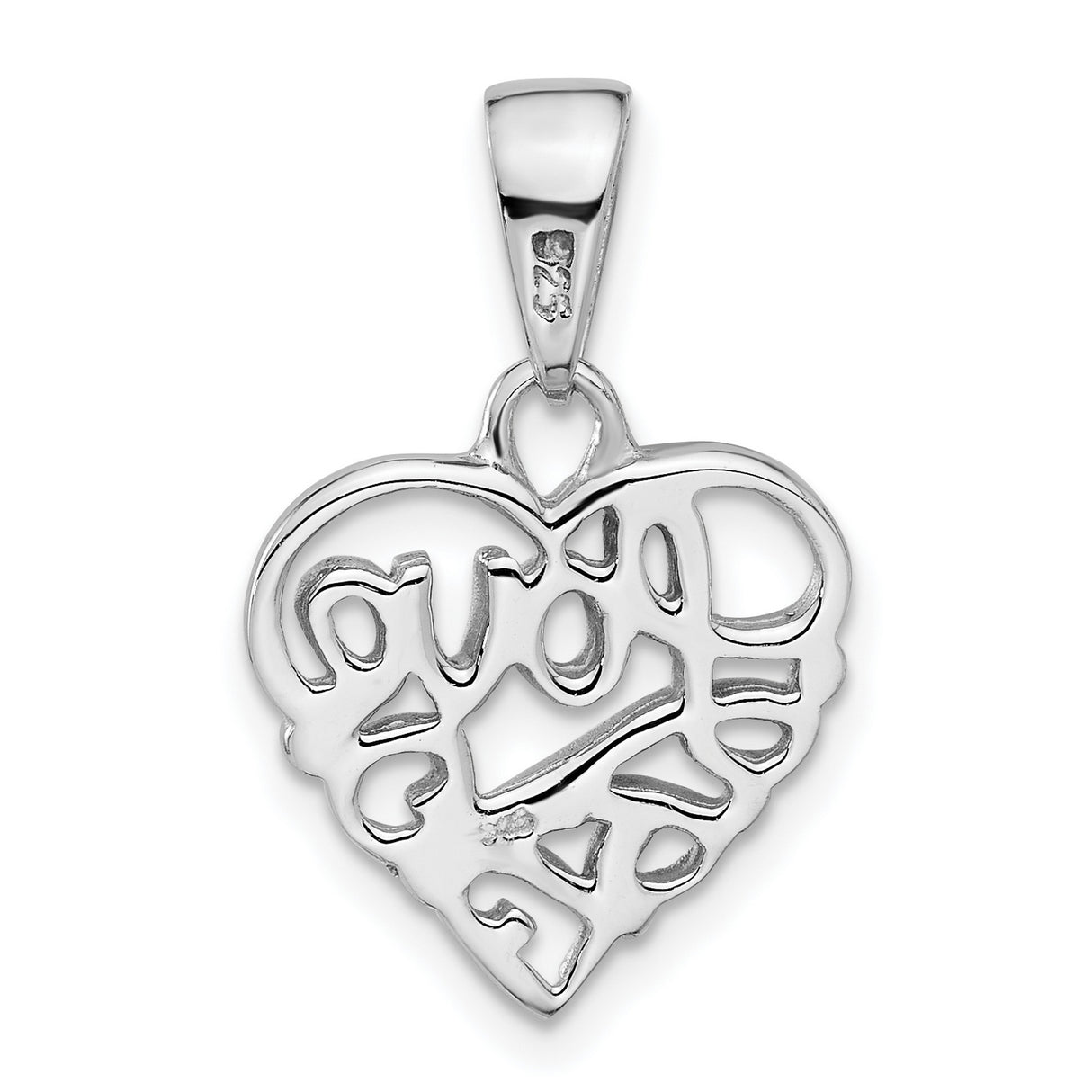 Sterling Silver Heart Pendant with Script Love Inscription, Romantic and Sentimental Design