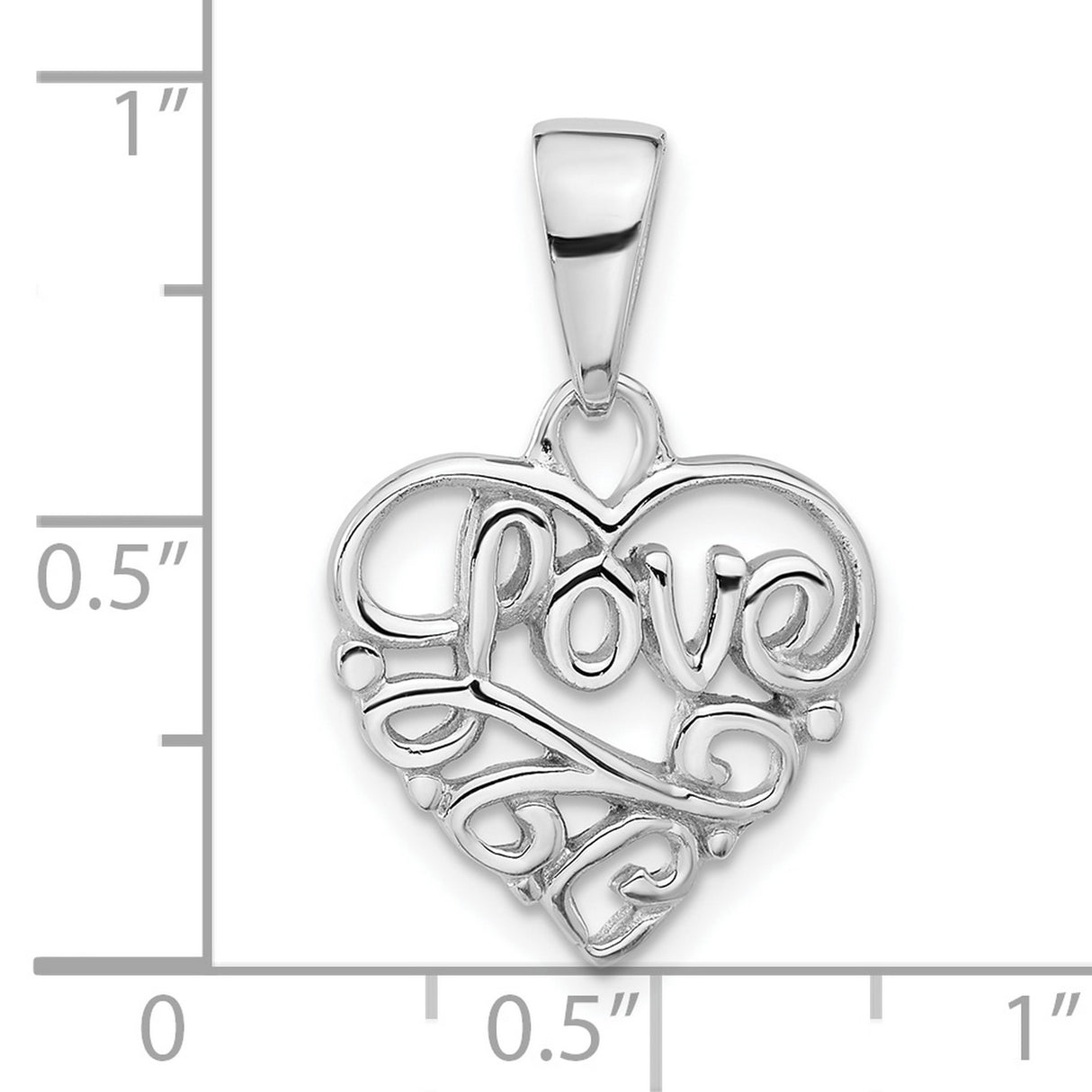 Sterling Silver Heart Pendant with Script Love Inscription, Romantic and Sentimental Design