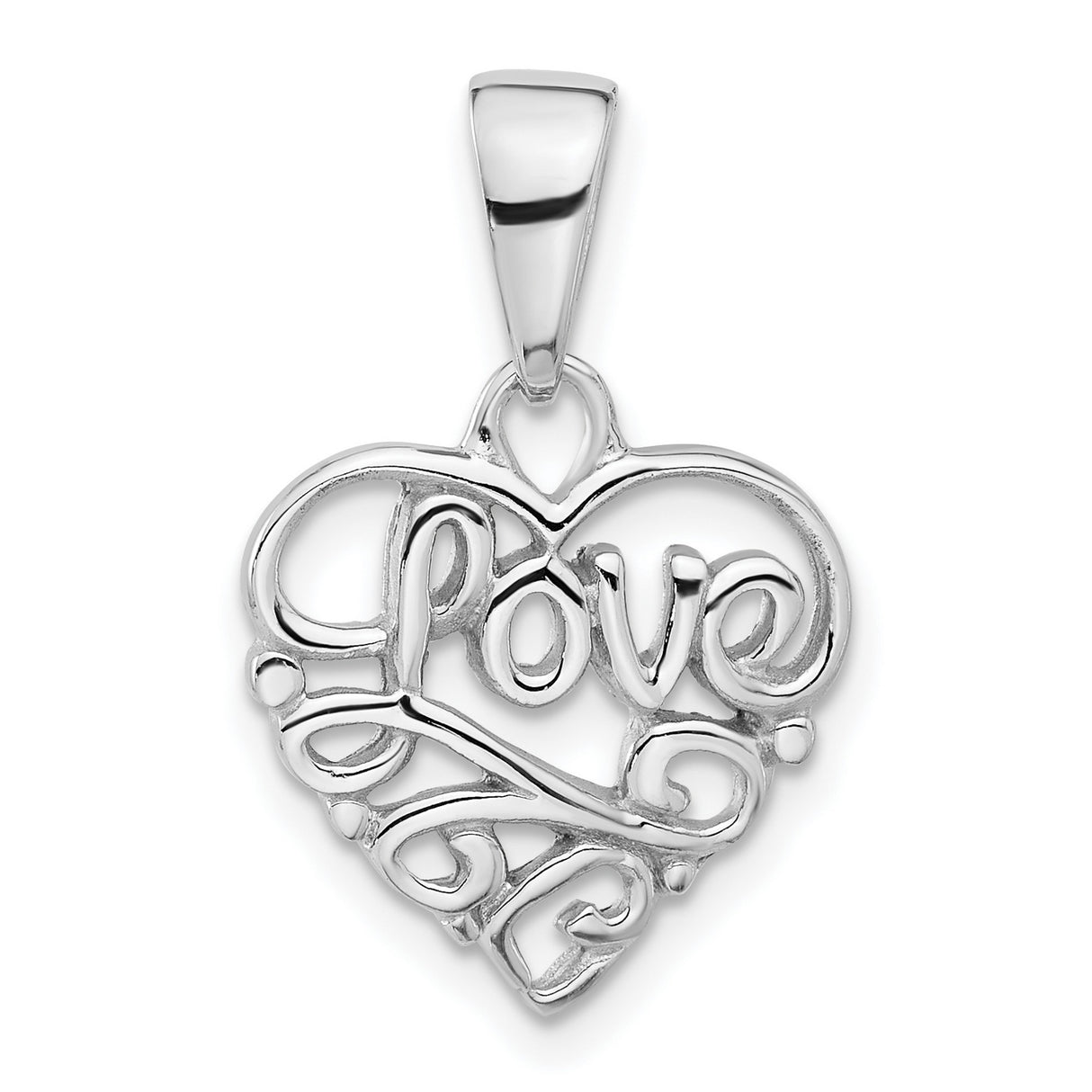 Sterling Silver Heart Pendant with Script Love Inscription, Romantic and Sentimental Design