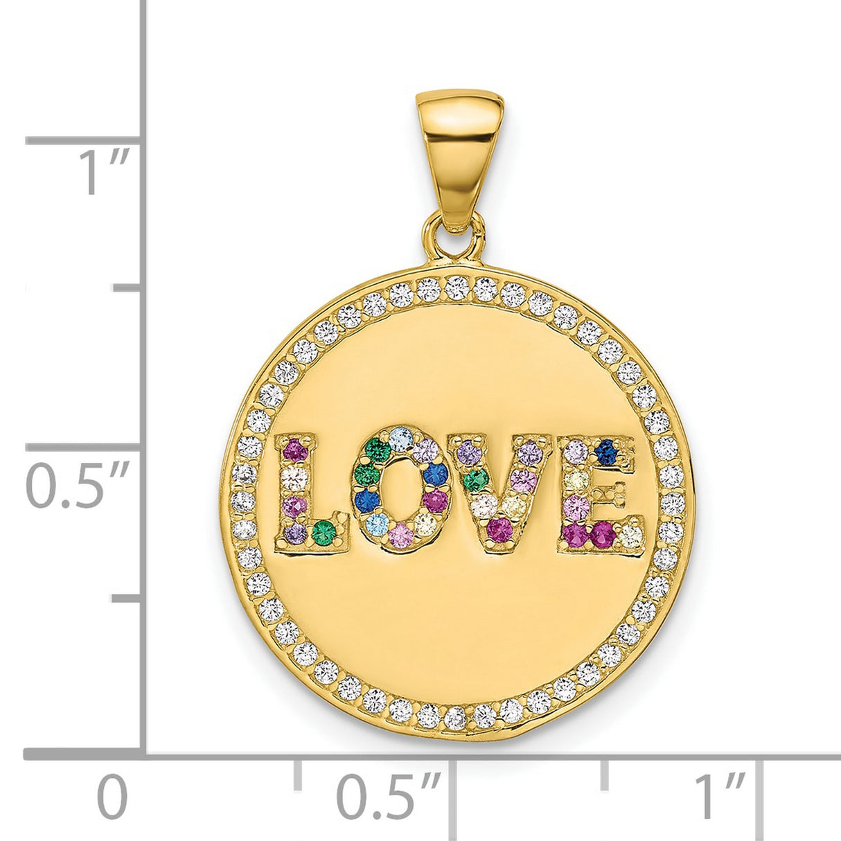 Sterling Silver Pendant with Cubic Zirconia, Multicolor LOVE Design, Romantic Charm for Women