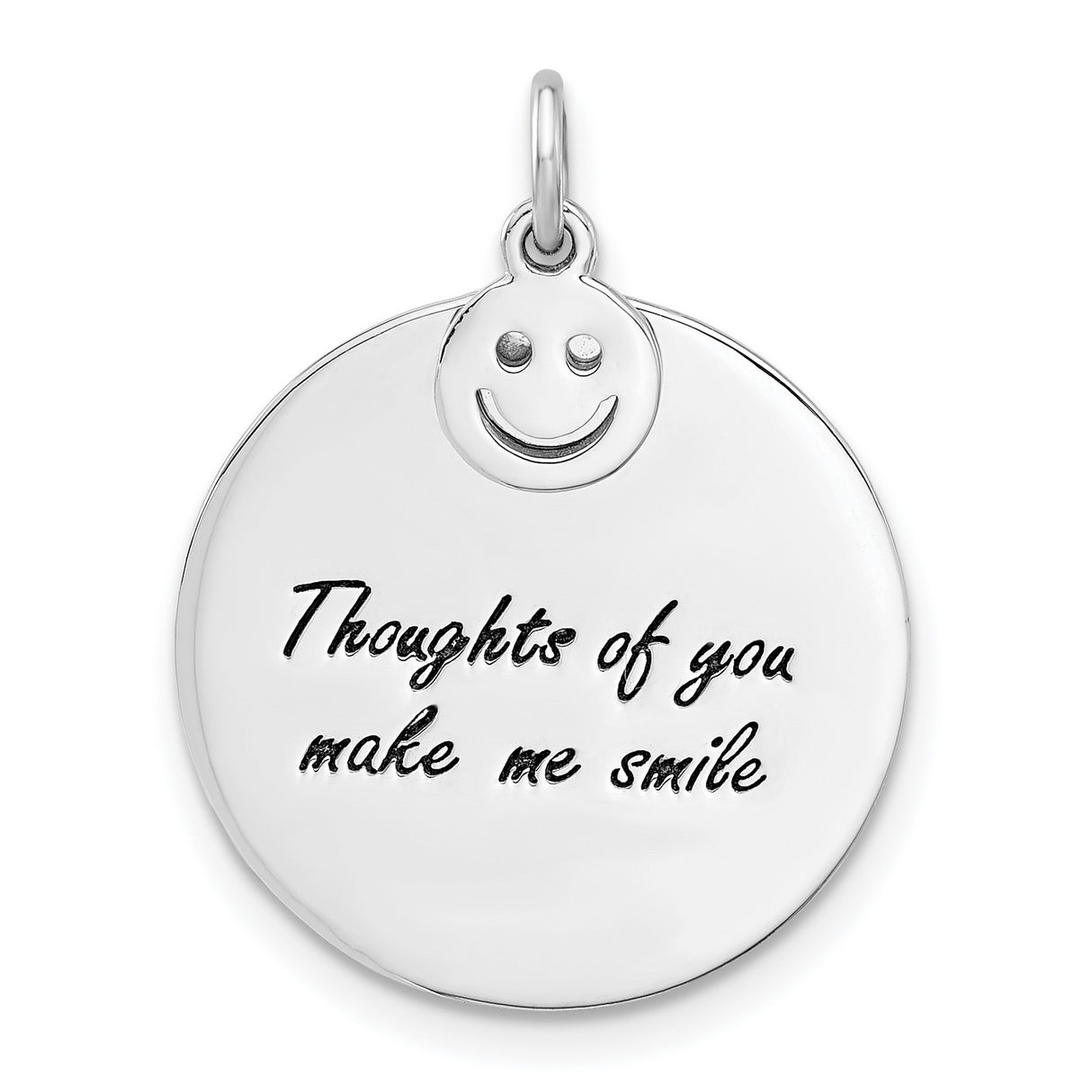 Sterling Silver Round Pendant with Smiley Face and Joyful Emotion Message for Women