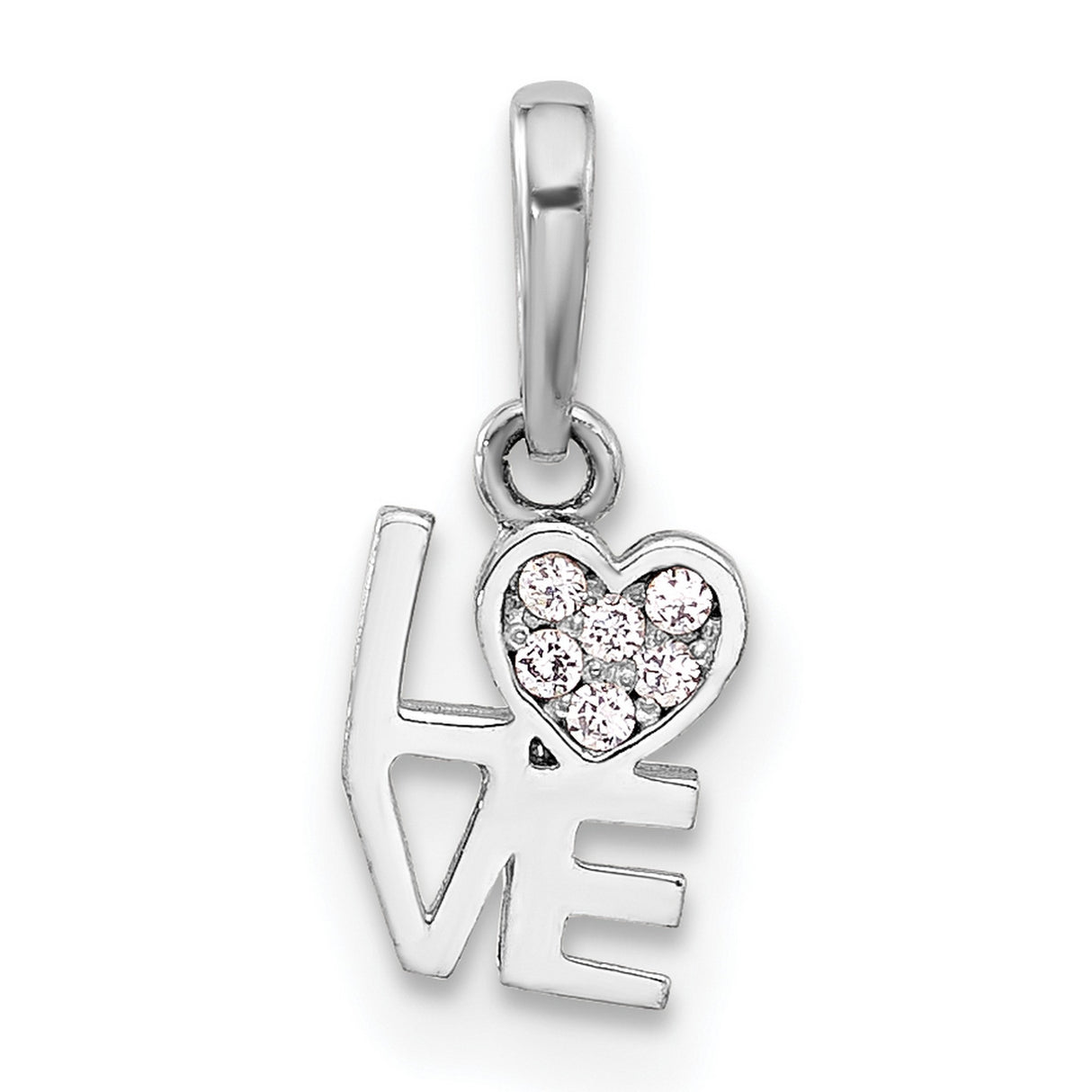 Sterling Silver Love Pendant with Heart-Shaped O and Cubic Zirconia Stones for Women