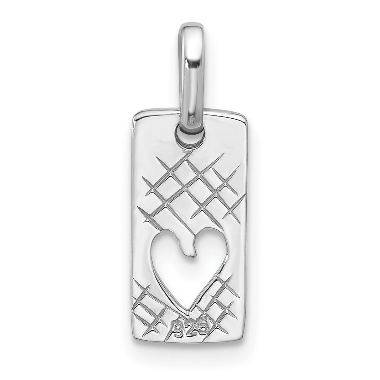 Sterling Silver Rectangle Tag Pendant with Cutout Heart Design, Modern Minimalist Style