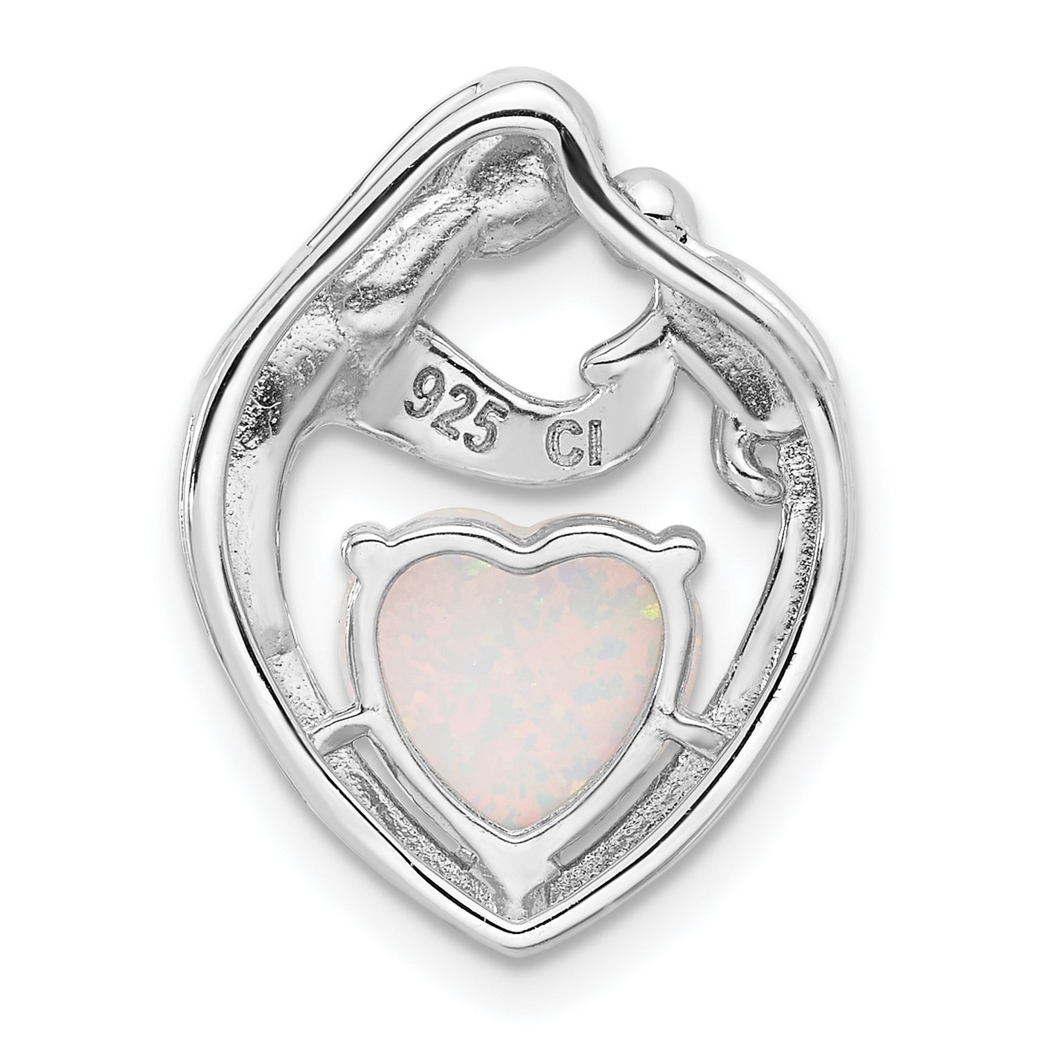 Sterling Silver Heart Pendant with Lab Created Opal Accent, Motherhood Design Jewelry for Women