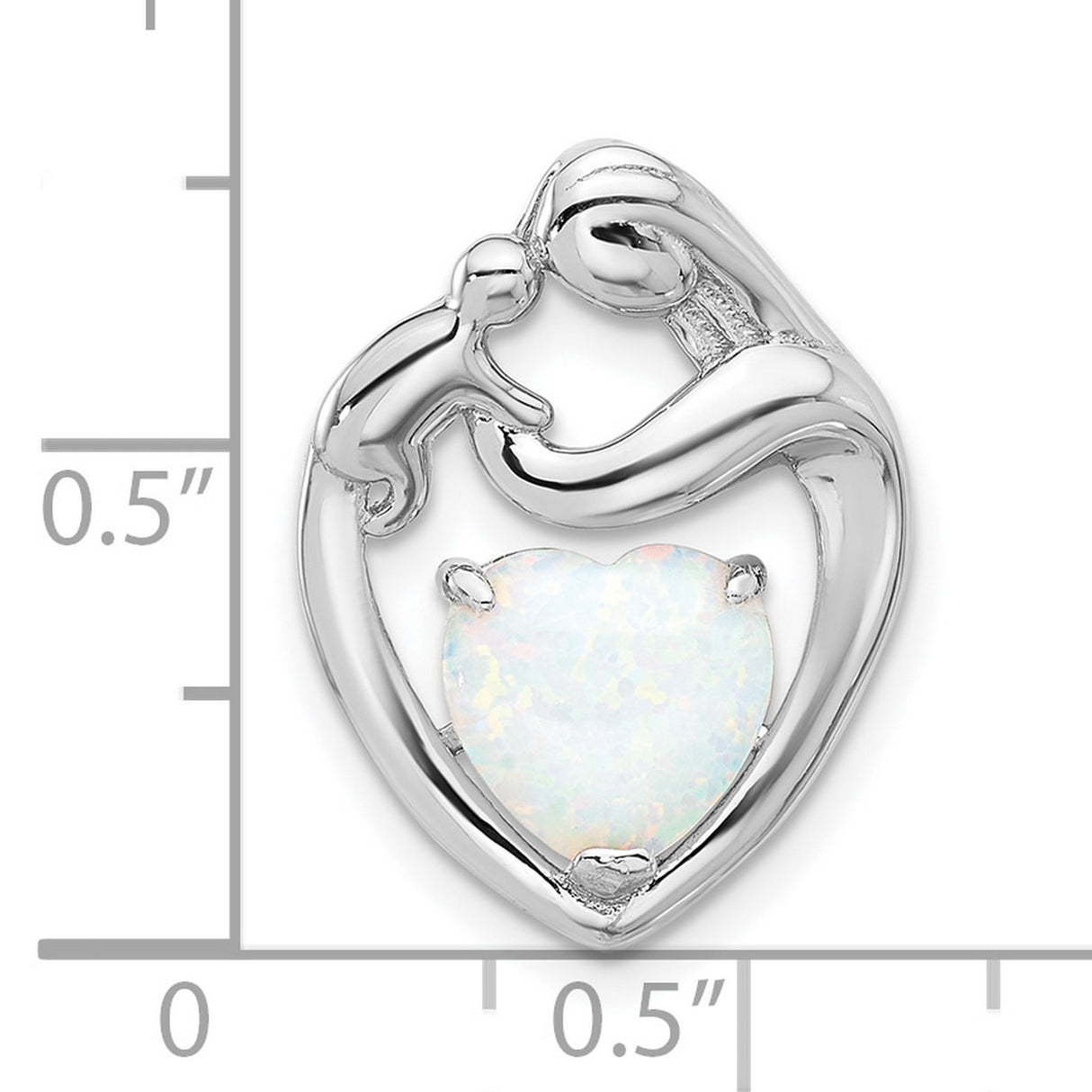 Sterling Silver Heart Pendant with Lab Created Opal Accent, Motherhood Design Jewelry for Women