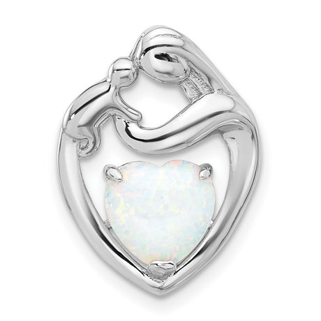 Sterling Silver Heart Pendant with Lab Created Opal Accent, Motherhood Design Jewelry for Women