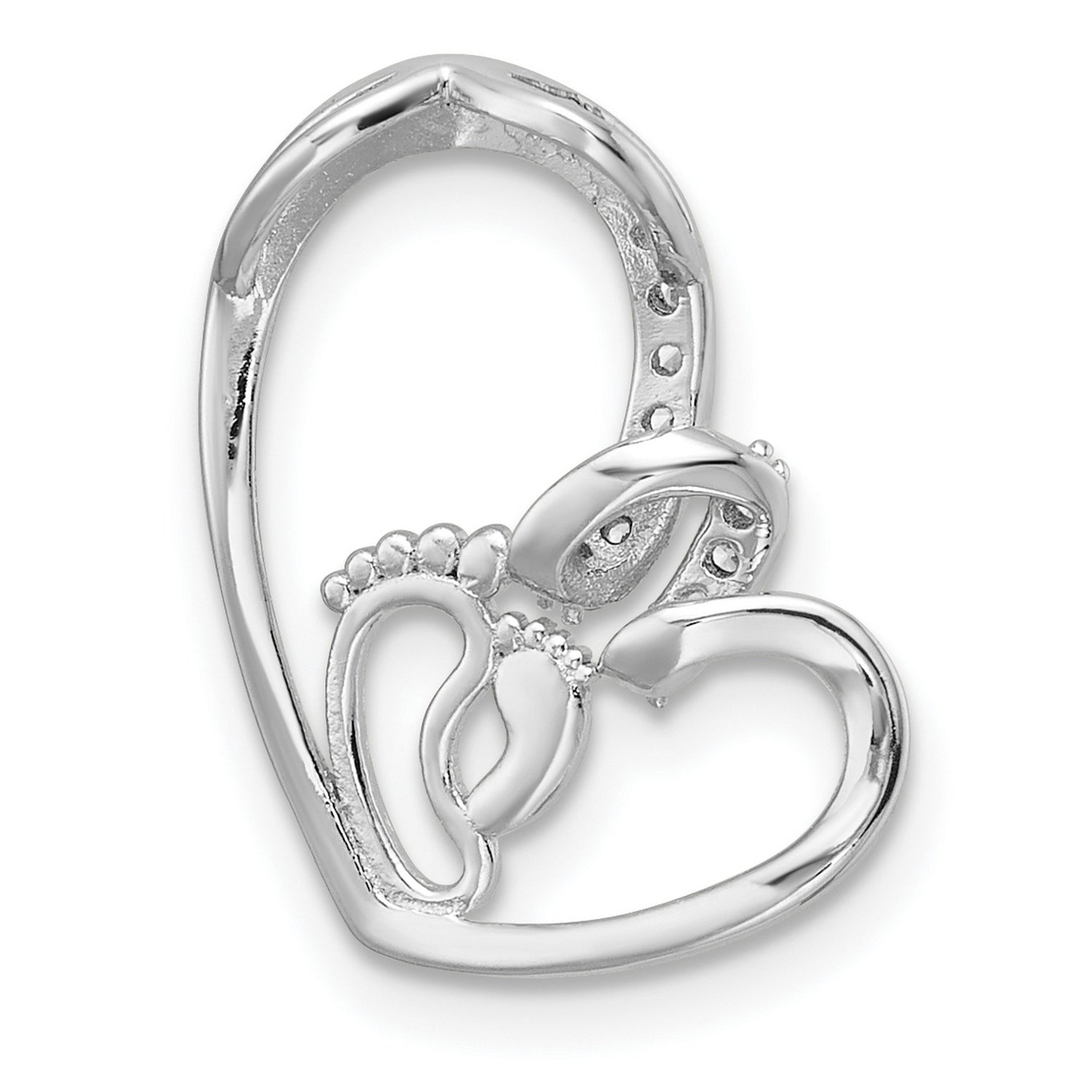 CZ Heart with Footprint Charm Pendant in Real 925 Sterling SIlver