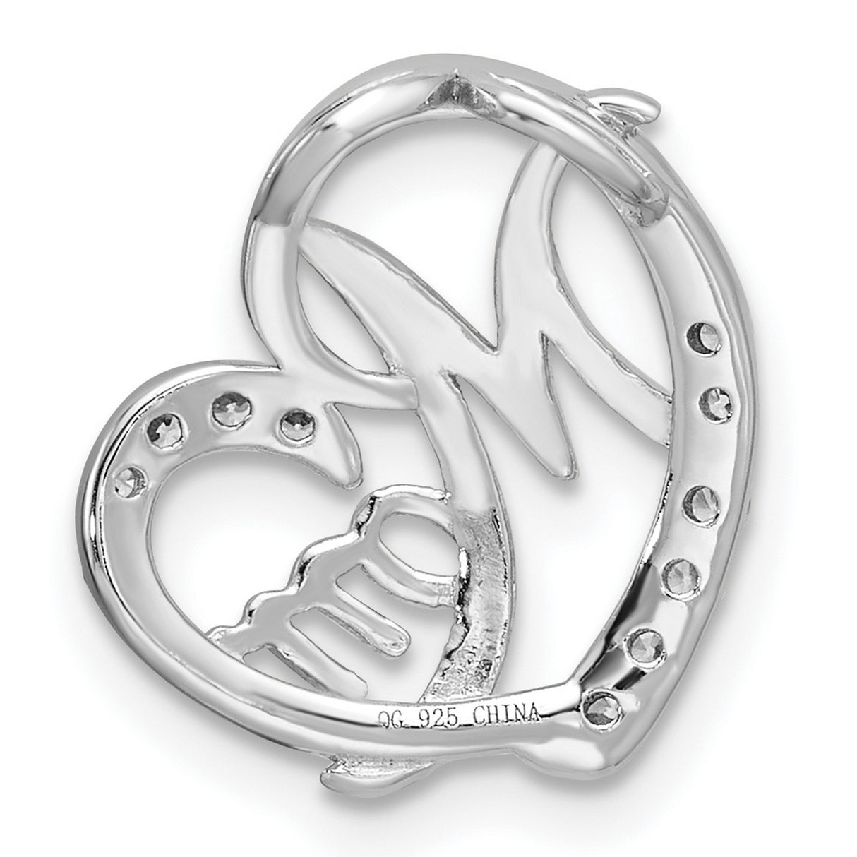 CZ Mom Heart Chain Slide Charm Pendant in Real 925 Sterling SIlver