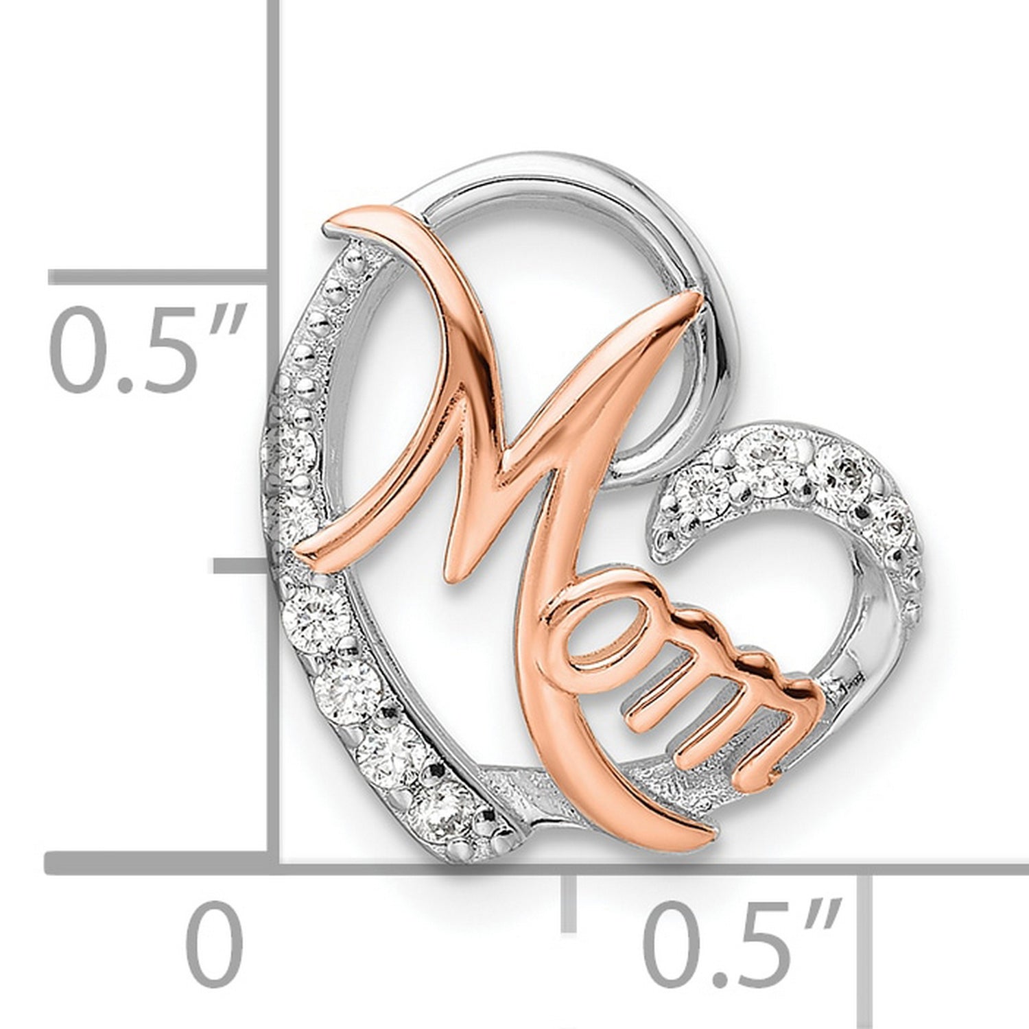 CZ Mom Heart Chain Slide Charm Pendant in Real 925 Sterling SIlver