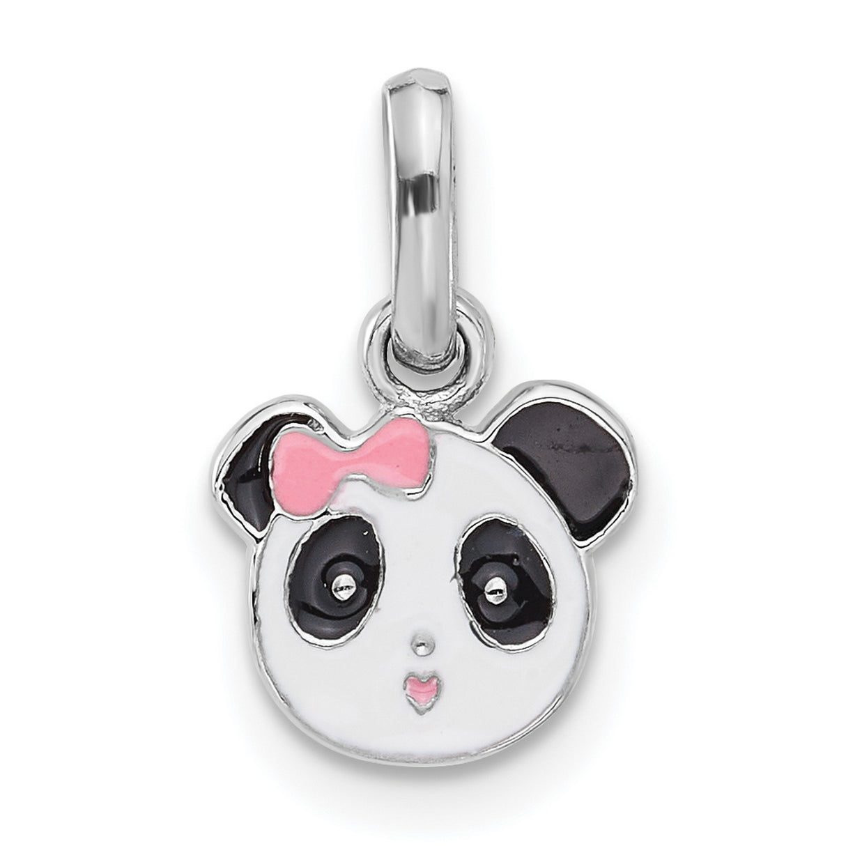 Sterling Silver Panda Pendant with Pink Enamel Bow, Cute Animal Charm for Girls