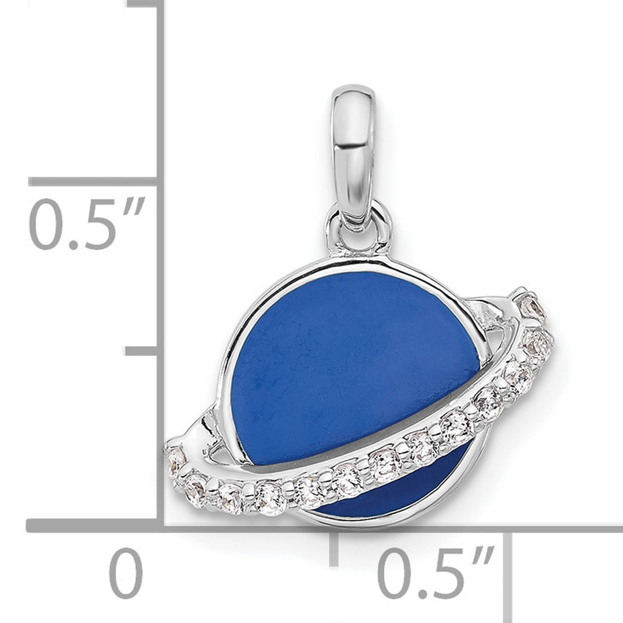 Sterling Silver Planet Pendant with Blue Enamel and Cubic Zirconia, Saturn Inspired Celestial Design