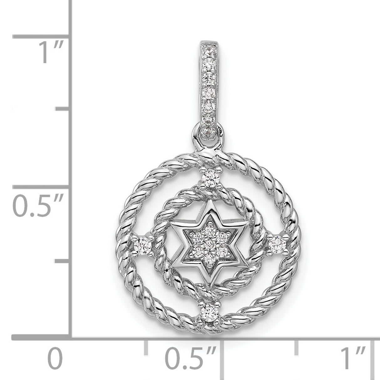 Sterling Silver Star of David Pendant with Cubic Zirconia, Twisted Rope Design