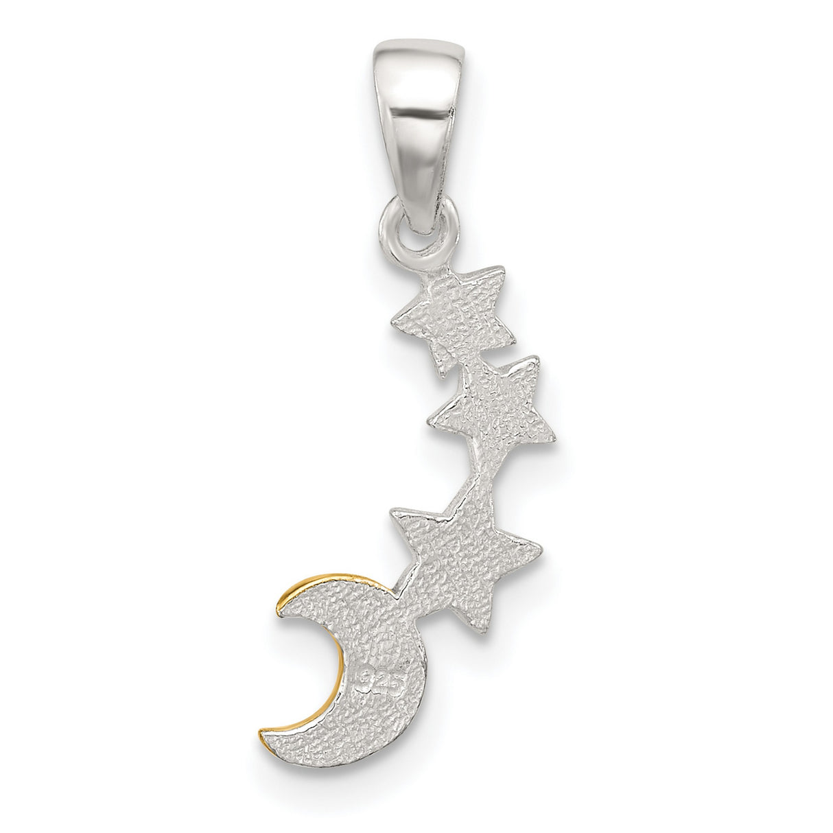 Sterling Silver Moon Pendant with Gold-Plated Crescent and Silver Stars, Celestial Charm for Women
