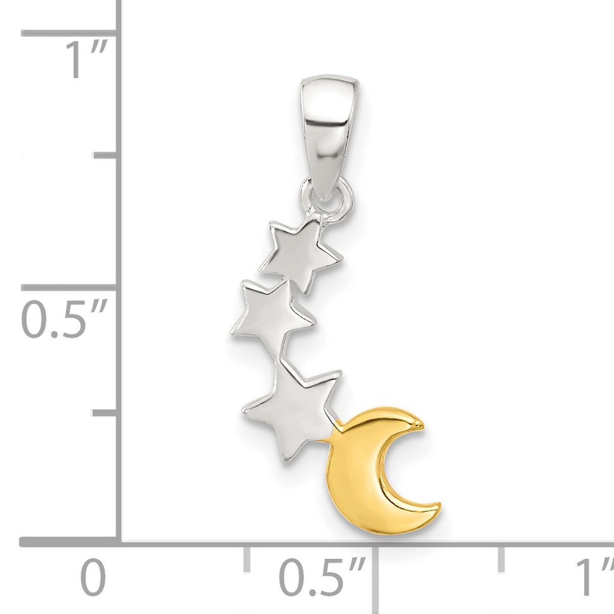 Sterling Silver Moon Pendant with Gold-Plated Crescent and Silver Stars, Celestial Charm for Women