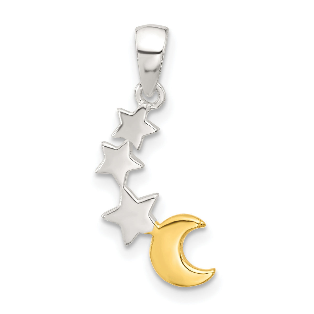 Sterling Silver Moon Pendant with Gold-Plated Crescent and Silver Stars, Celestial Charm for Women