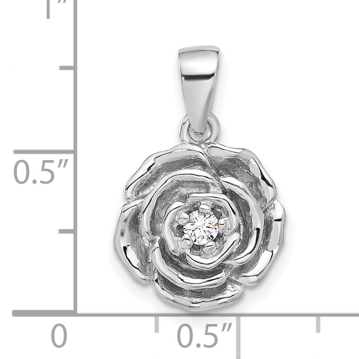 Sterling Silver Rose Flower Pendant with Cubic Zirconia Center, Romantic Floral Design