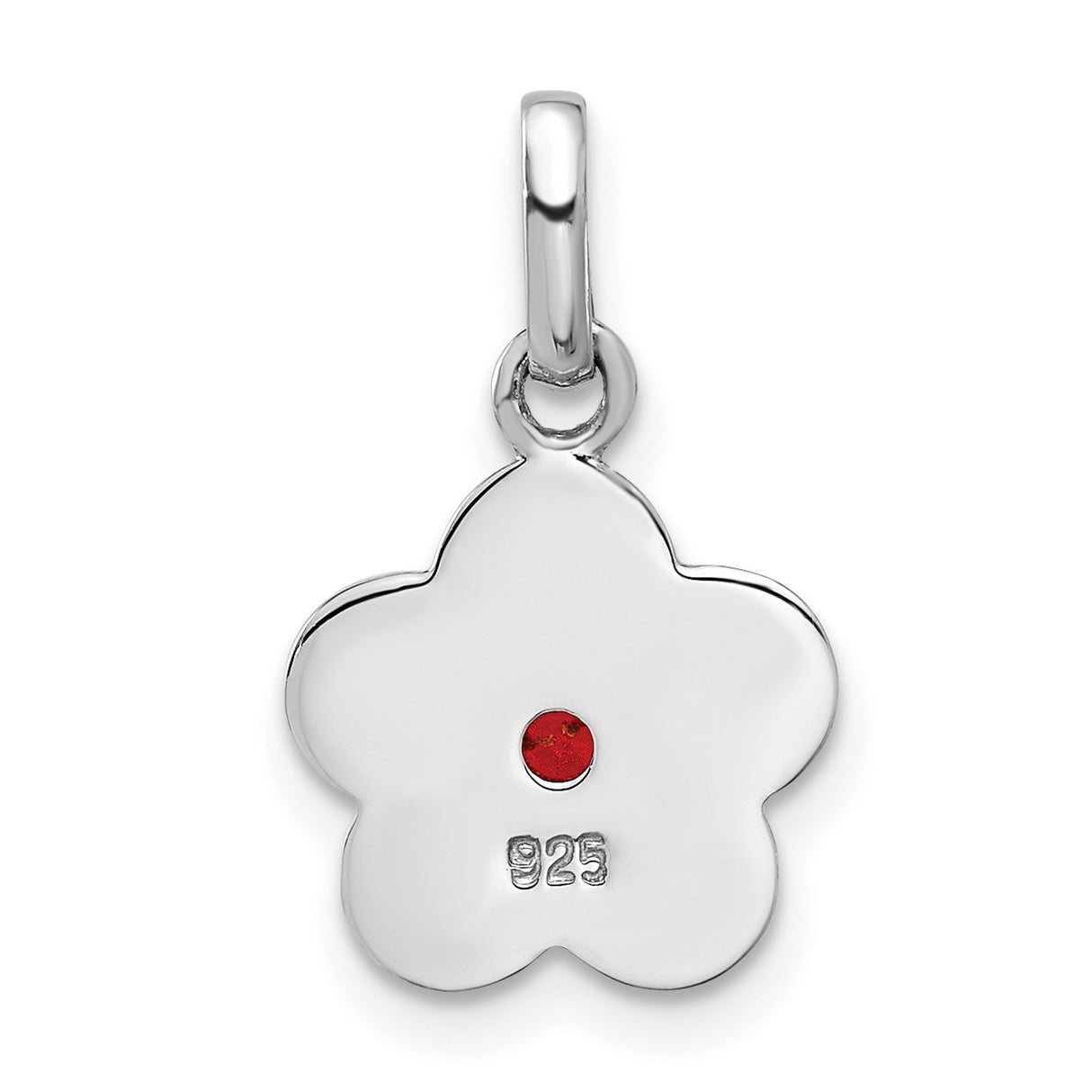 Sterling Silver Flower Charm Pendant with Pink Enamel and Red Crystal Center