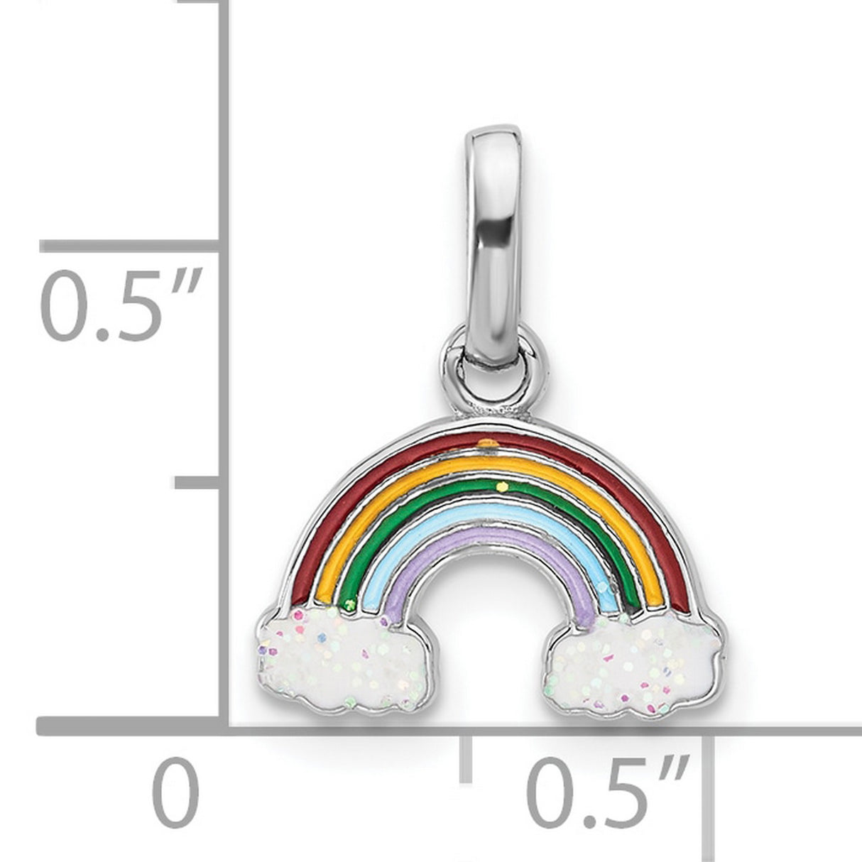 Sterling Silver Rainbow Pendant with Multicolor Enamel and Glitter Cloud Detail