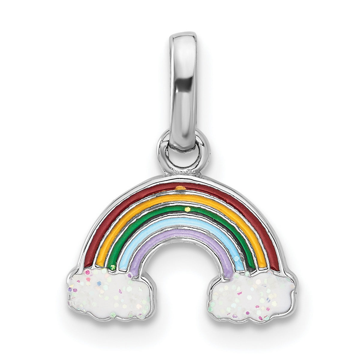 Sterling Silver Rainbow Pendant with Multicolor Enamel and Glitter Cloud Detail