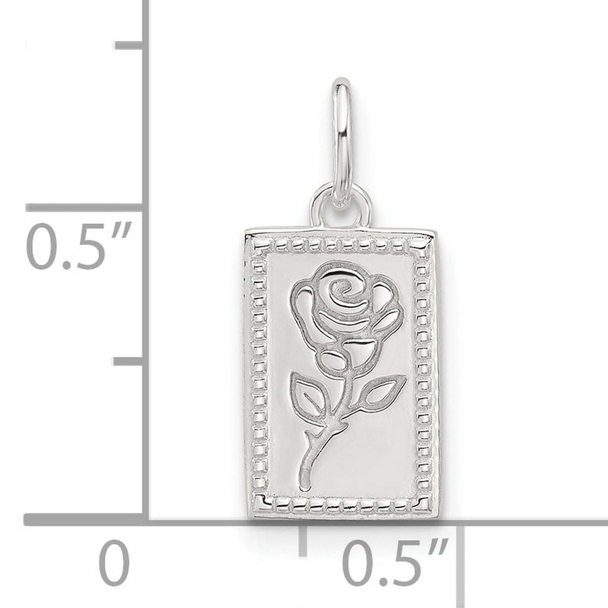Sterling Silver Rectangle Pendant with Cutout Rose Design, Floral Motif