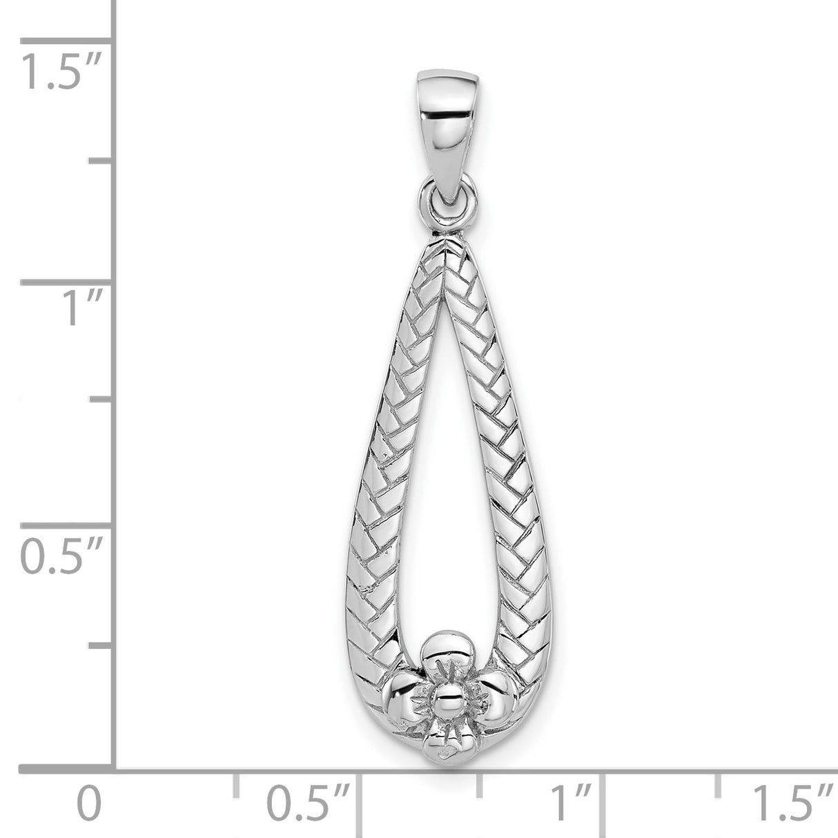 Sterling Silver Teardrop Pendant with Textured Chevron and Floral Design for Women