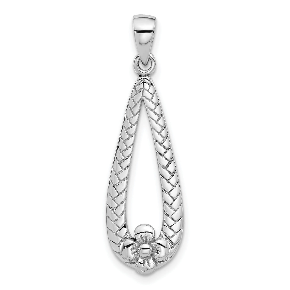 Sterling Silver Teardrop Pendant with Textured Chevron and Floral Design for Women