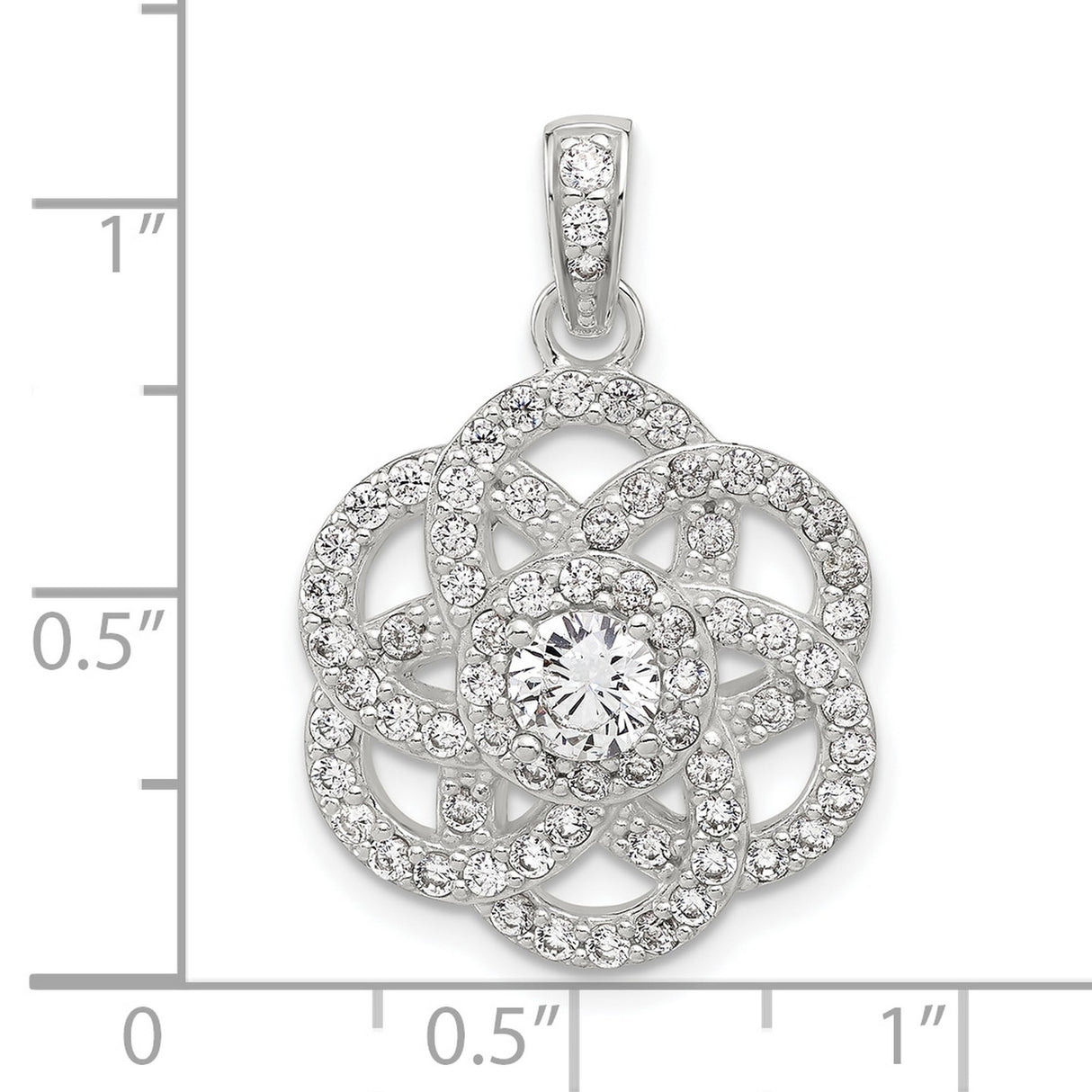 Sterling Silver Flower Pendant with Cubic Zirconia, Interwoven Petal Loop Design