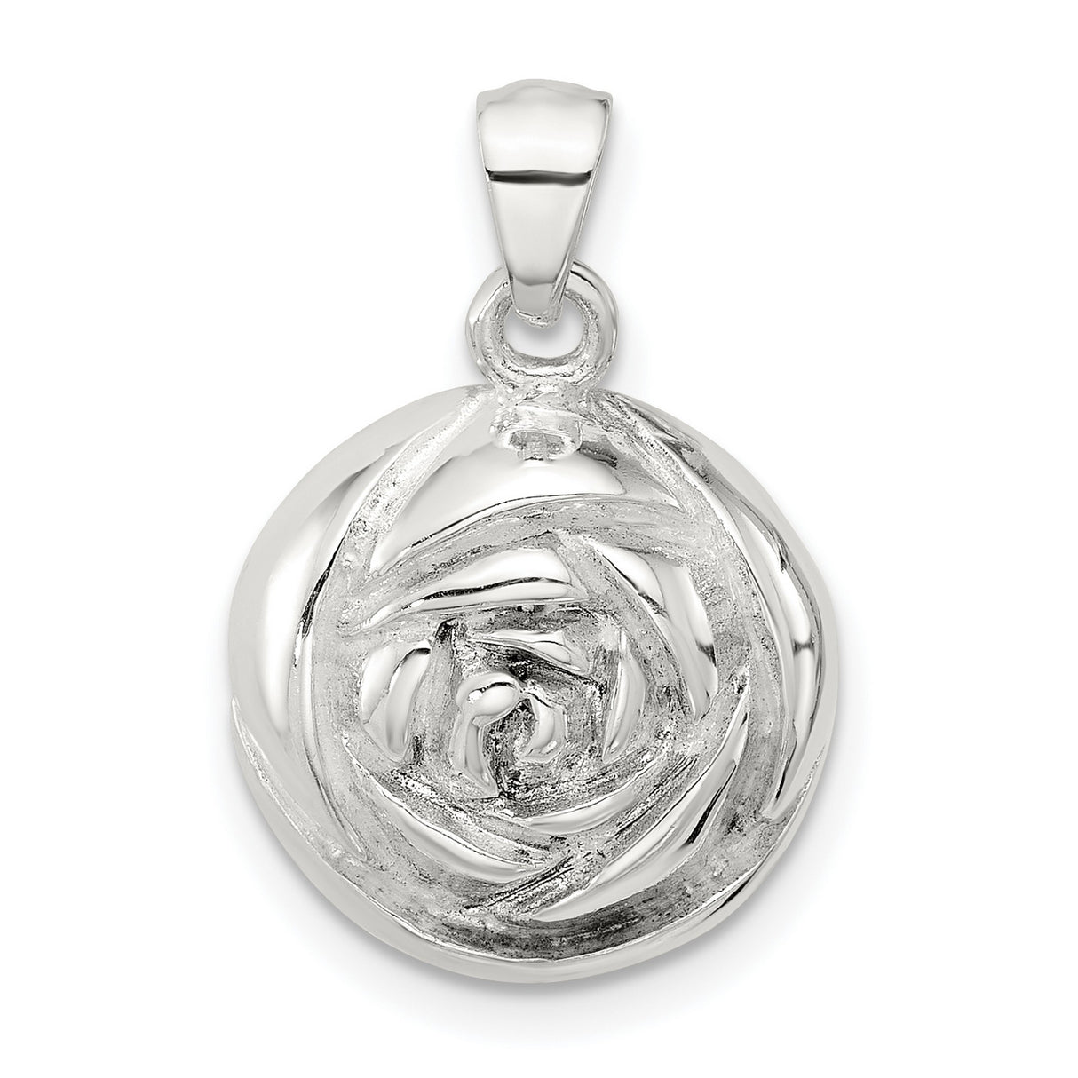 Sterling Silver Rose Pendant with Abstract Floral Design and Textured Flower Motif for Women