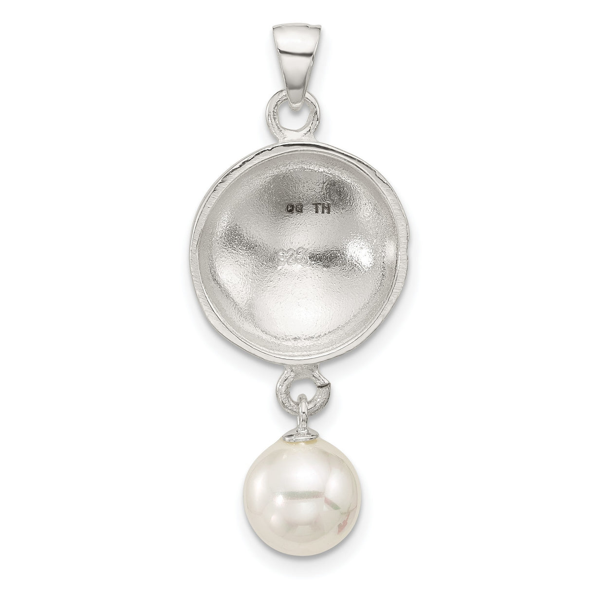 Sterling Silver Rose Pendant with Dangling White Pearl and Openwork Floral Design for Women