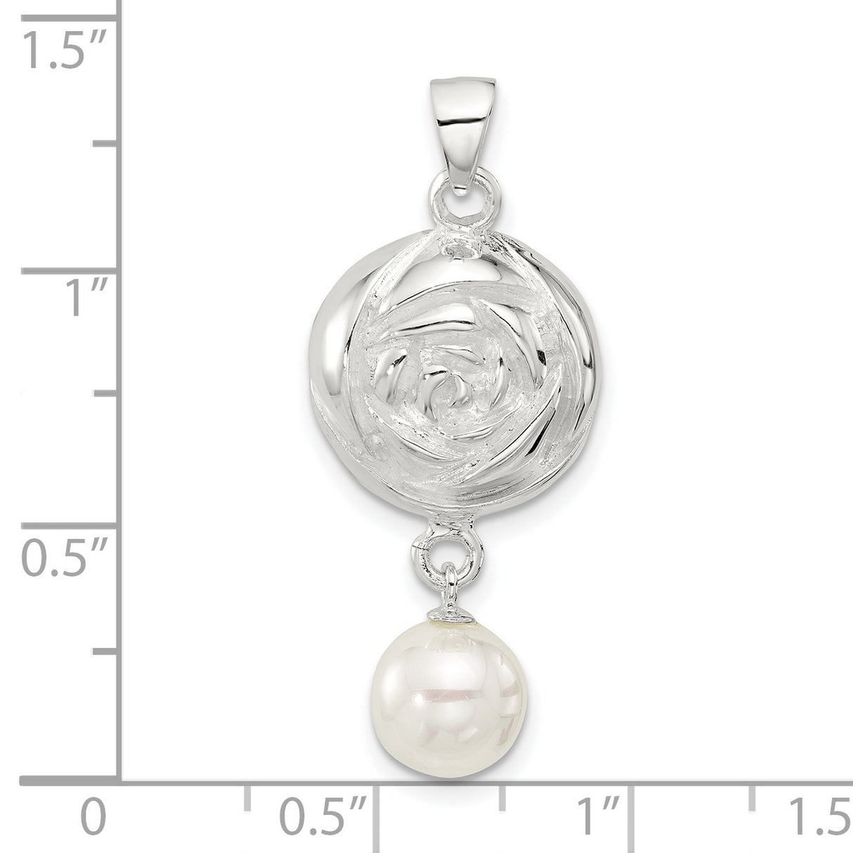 Sterling Silver Rose Pendant with Dangling White Pearl and Openwork Floral Design for Women