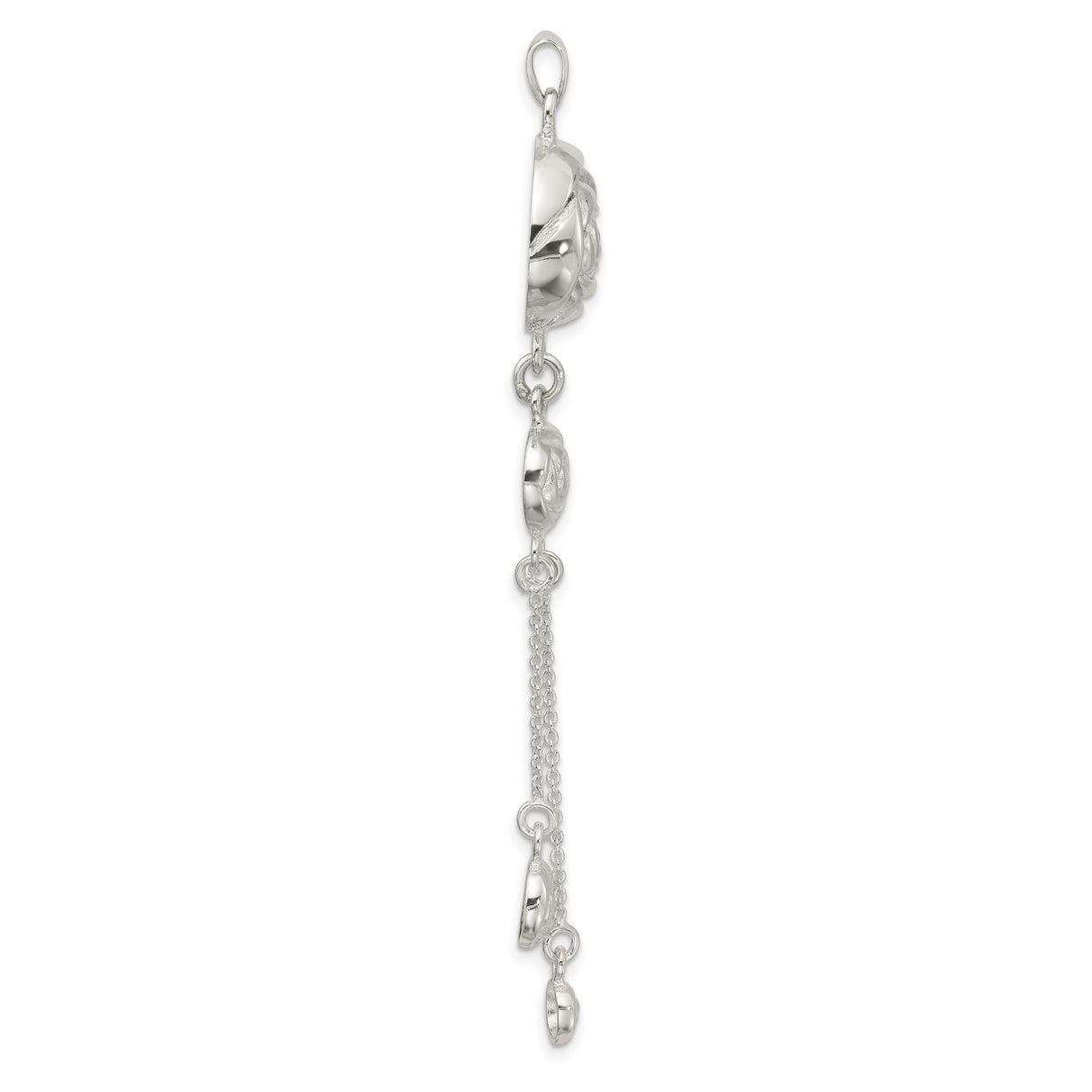 Sterling Silver Drop Pendant with Openwork Rose Motif and Floral Design