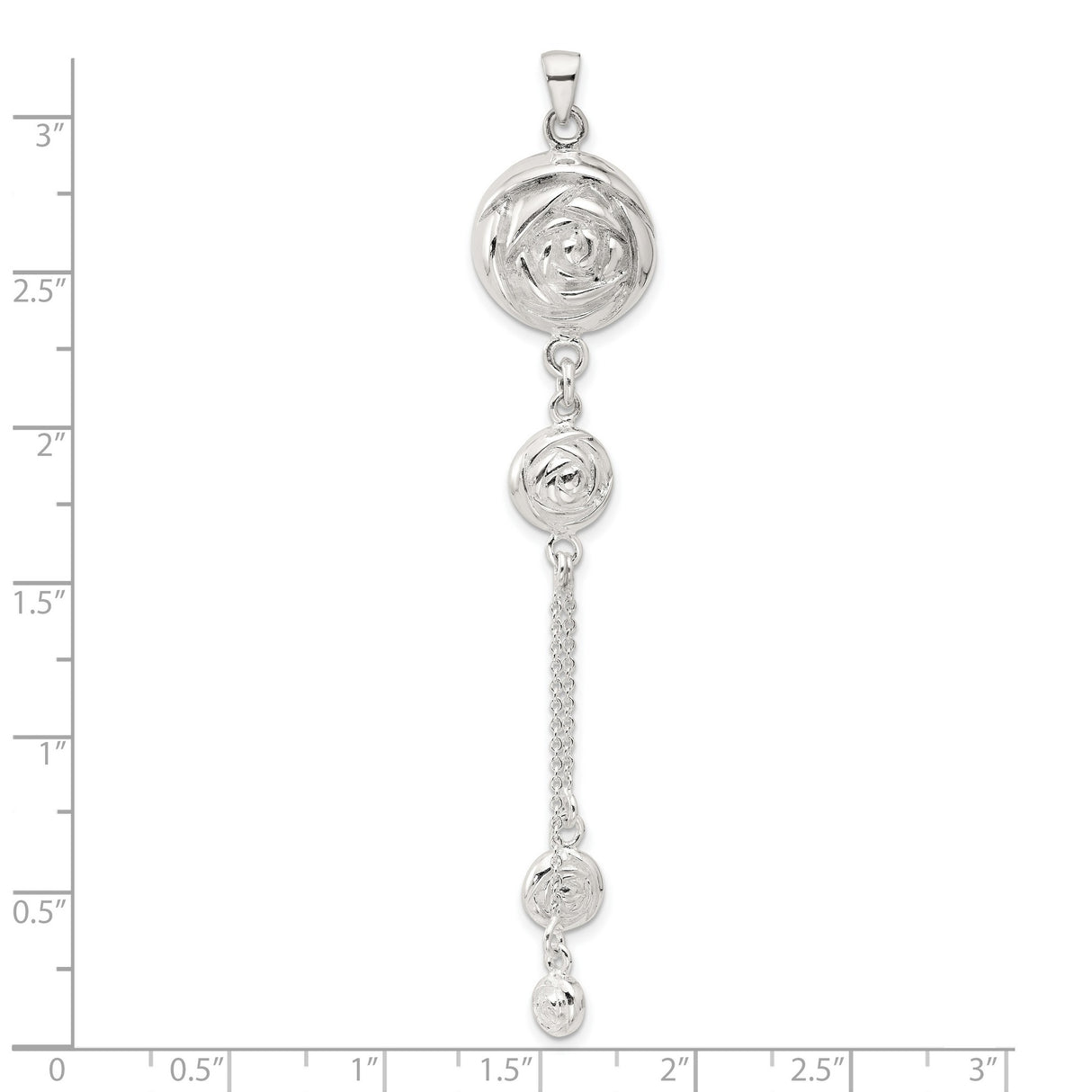 Sterling Silver Drop Pendant with Openwork Rose Motif and Floral Design