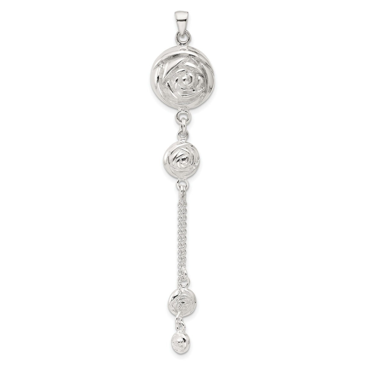 Sterling Silver Drop Pendant with Openwork Rose Motif and Floral Design