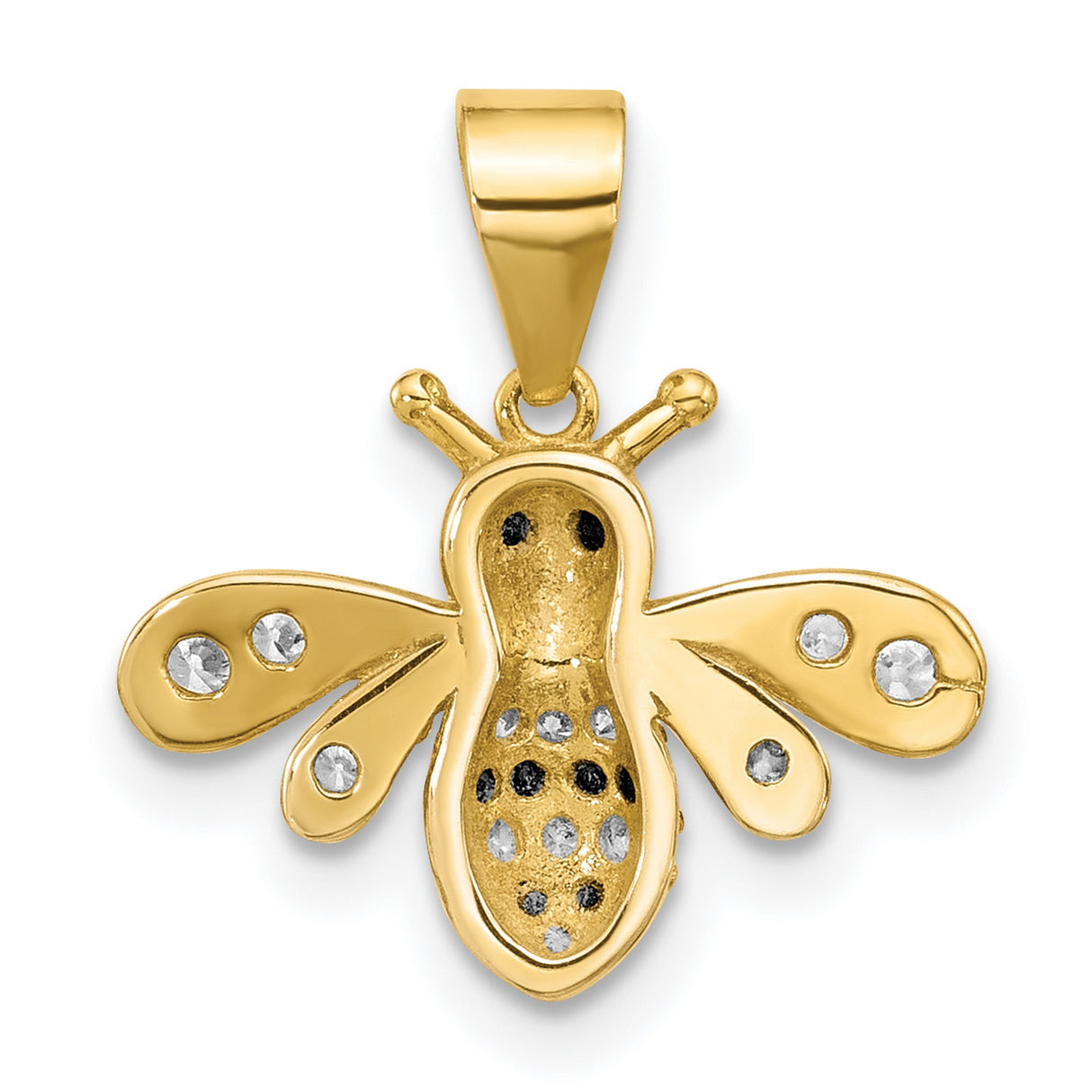Sterling Silver Bee Pendant with Cubic Zirconia, Gold Plating, Nature and Insect Design for Women