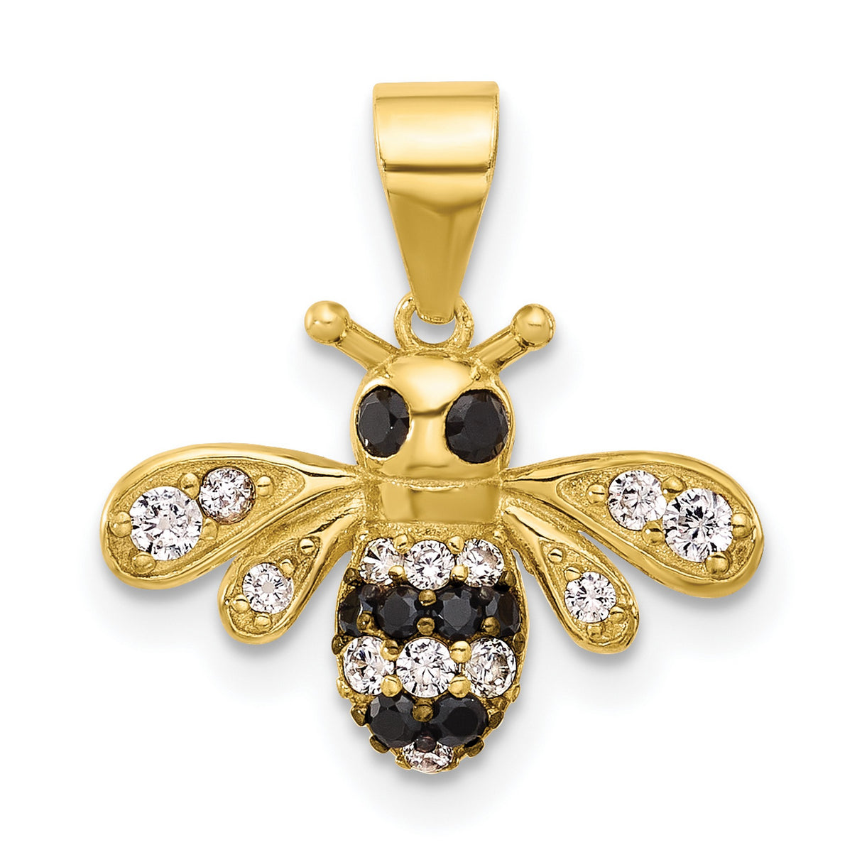 Sterling Silver Bee Pendant with Cubic Zirconia, Gold Plating, Nature and Insect Design for Women