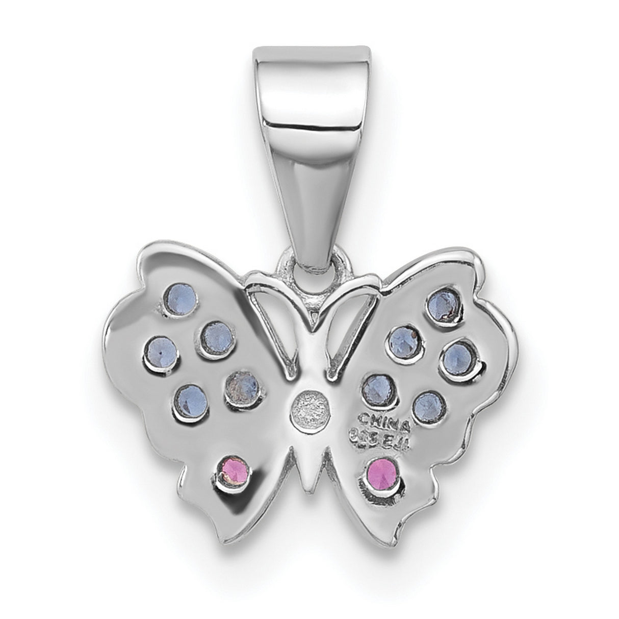 Sterling Silver Butterfly Pendant with Blue Crystal and Lab Created Ruby, Nature Inspired Jewelry