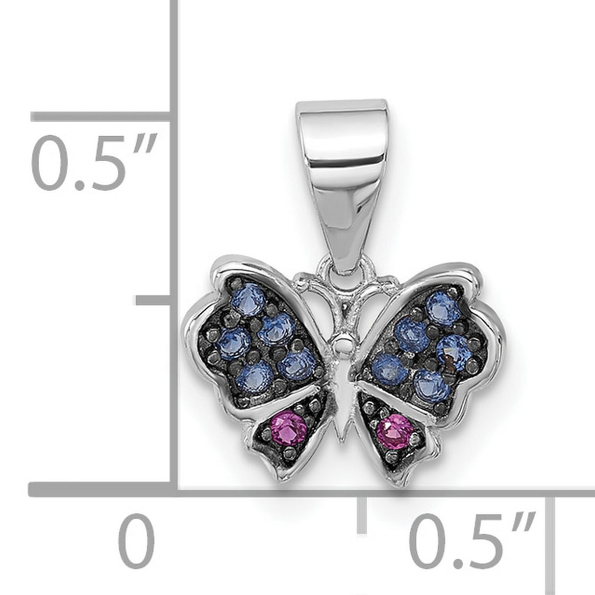 Sterling Silver Butterfly Pendant with Blue Crystal and Lab Created Ruby, Nature Inspired Jewelry