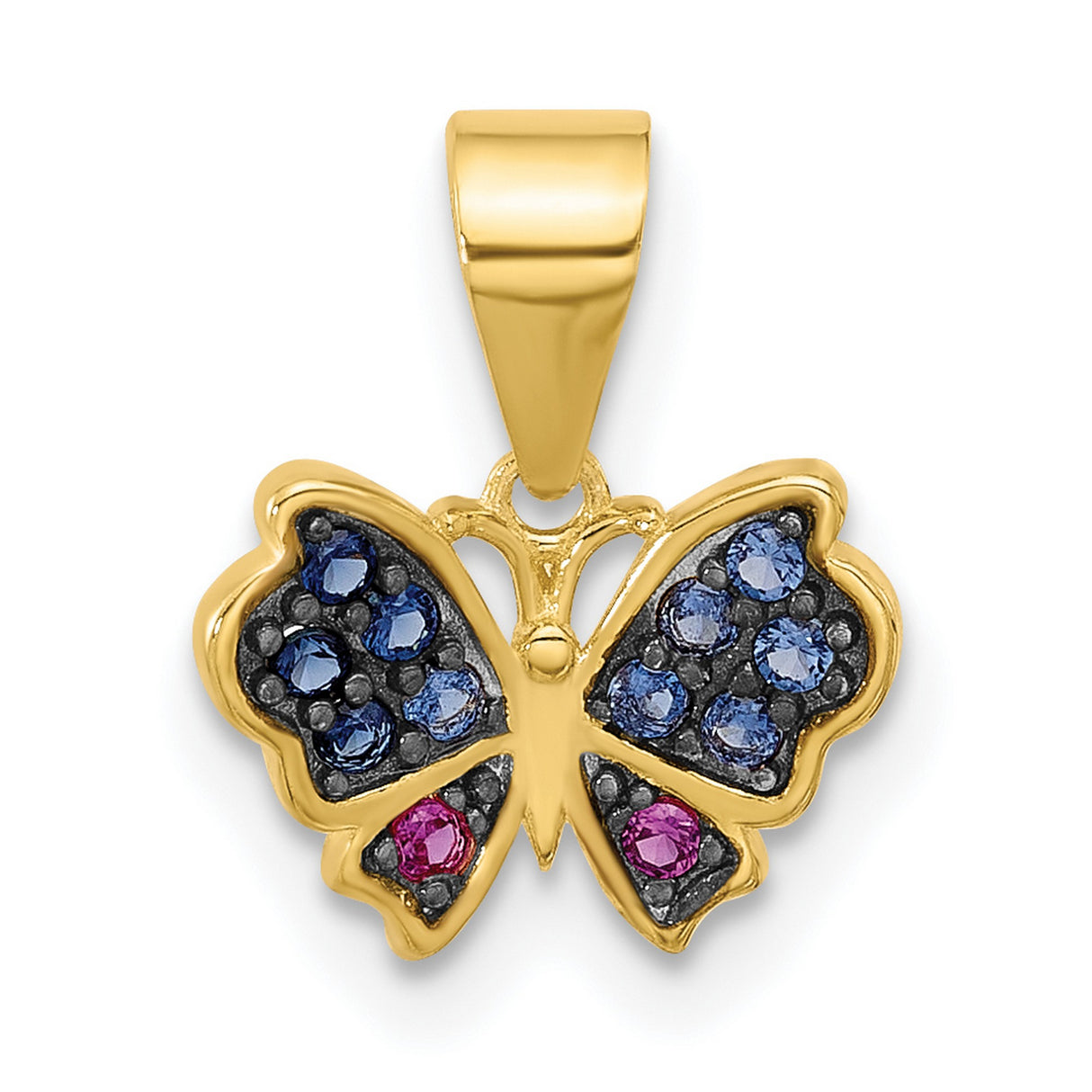 Sterling Silver Butterfly Pendant with Blue and Pink Cubic Zirconia, Nature Inspired Jewelry for Women