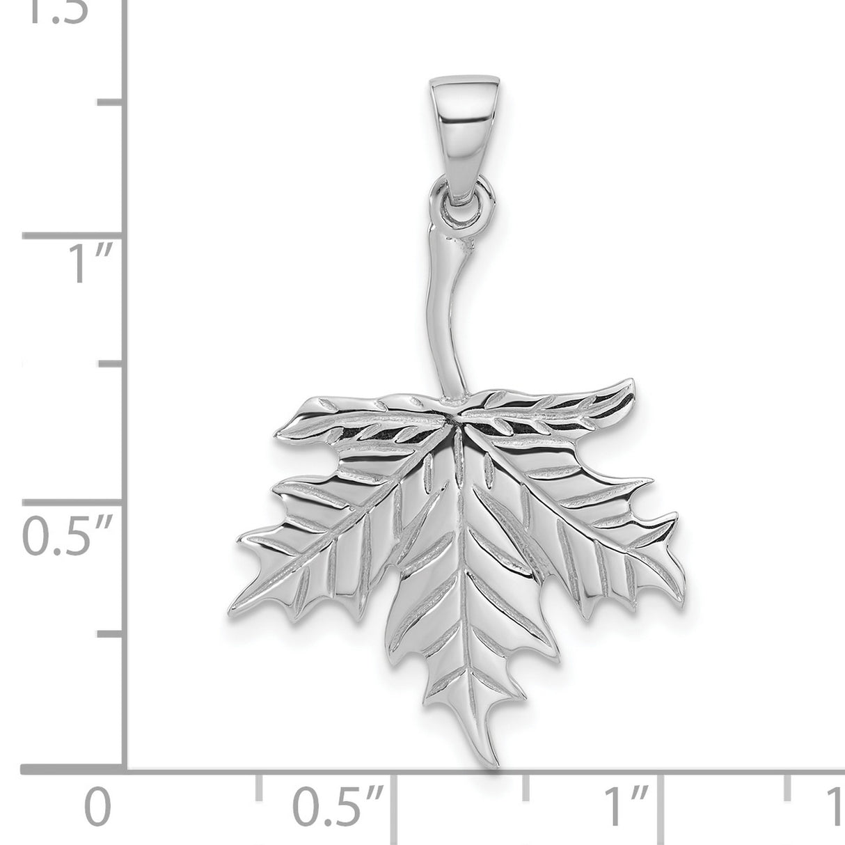 Sterling Silver Maple Leaf Pendant with Detailed Veins and Polished Finish